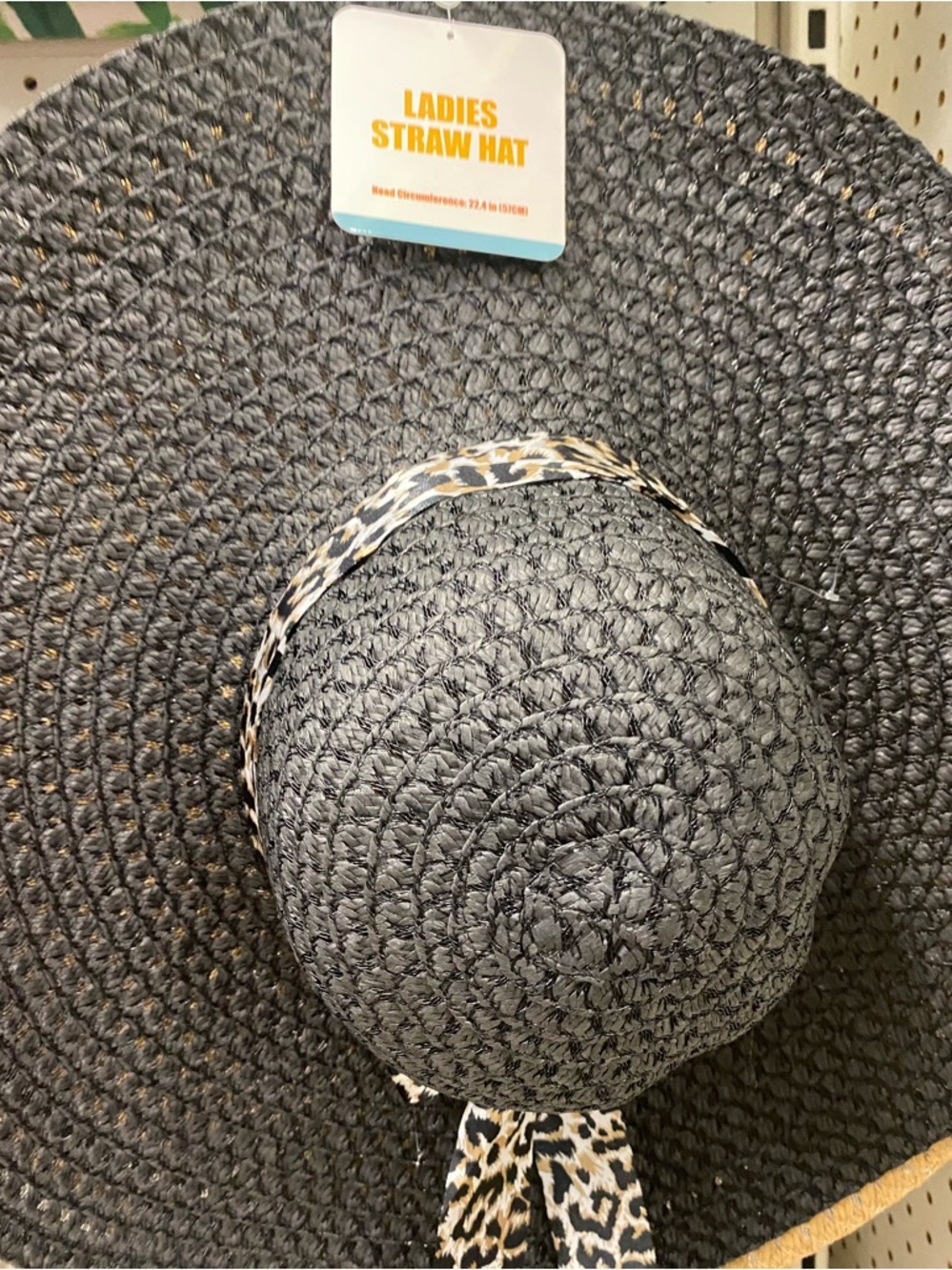 Ladies Black Straw Hat with Leopard Band